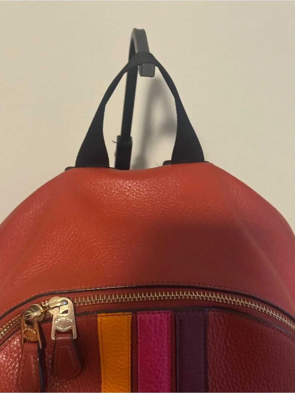 Coach Pebble Red/Wine Large Backpack with Color Stripe Accent Clean Conditions